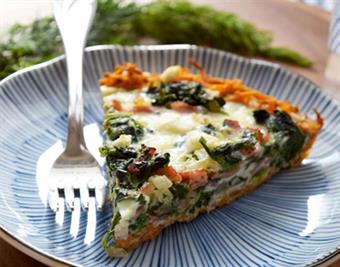 Turkey Bacon and Spinach Quiche with Sweet Potato Crust