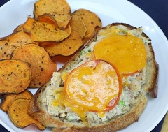 Open-Face Tuna Melt with Oven-Baked Sweet Potato Chips